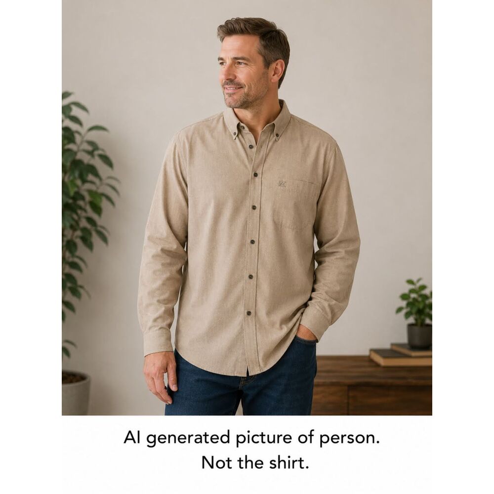Cutter Buck Toyota Shirt Men XL Beige Grid Textured Button Down Long Sleeve Top